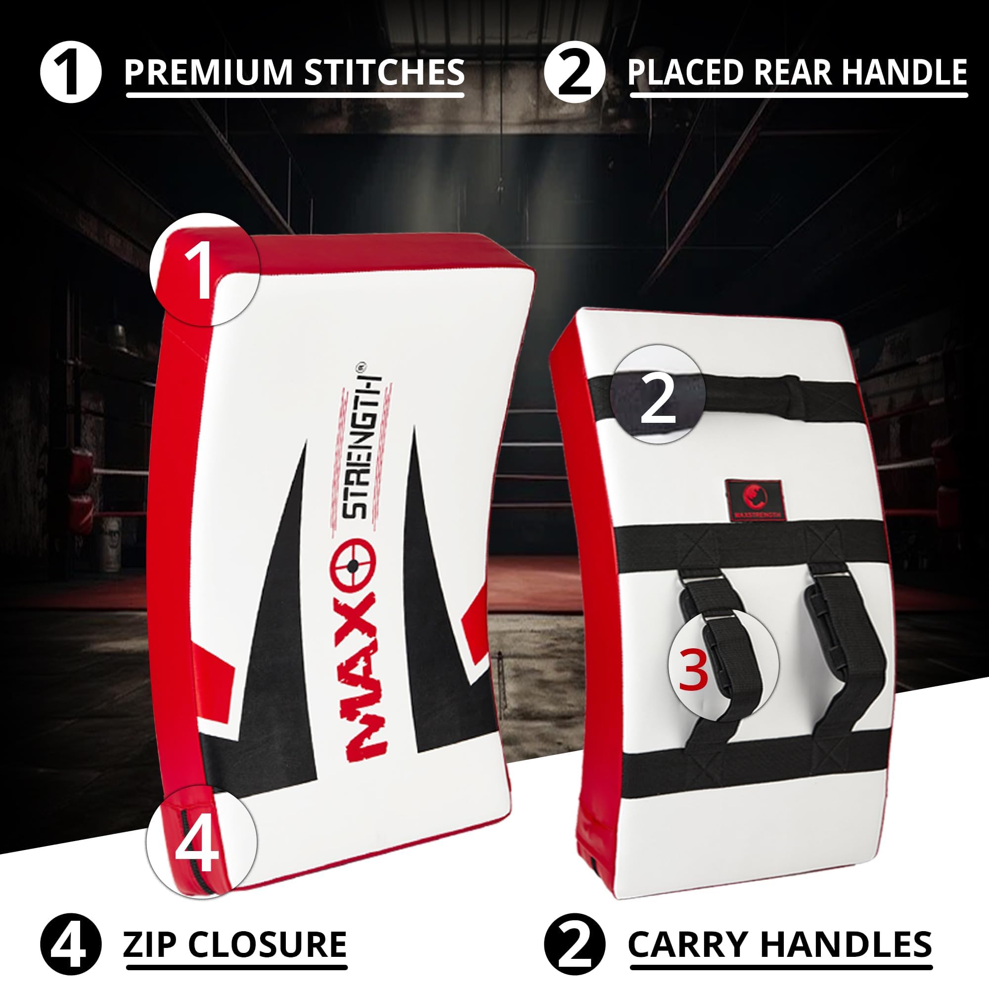 MAXSTRENGTH Escudo de Entrenamiento de Kickboxing Profesional, Almohadilla Curva de Muay Thai, Escudo de Cuerpo Strike | Ideal para MMA, Artes Marciales, Entrenamiento