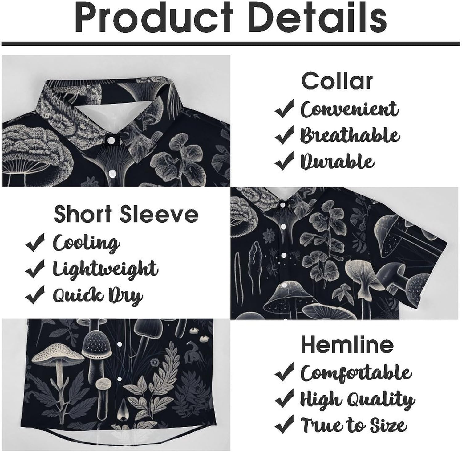 Mens Mushroom Button Down Shirt Short Sleeve Shirts Novelty Hawaiian Holiday Summer Funny Tops - Image 5