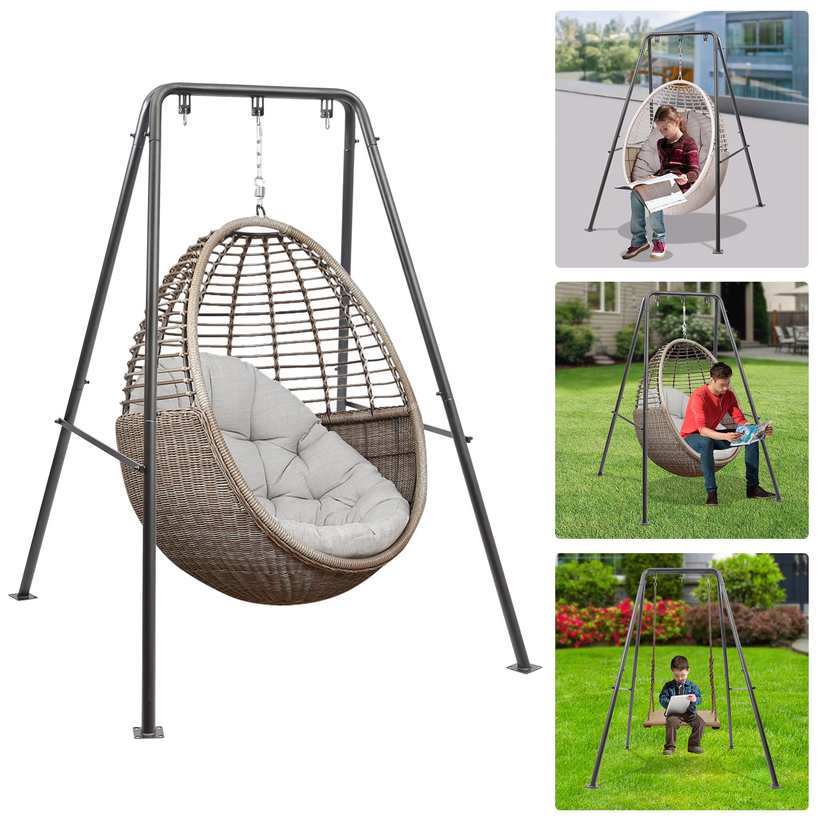 Fauteuil suspendu, 134 x 118 x 178 cm, structure en métal, cadre de fauteuil suspendu pour intérieur/extérieur pour chambre à coucher, balcons, jardins