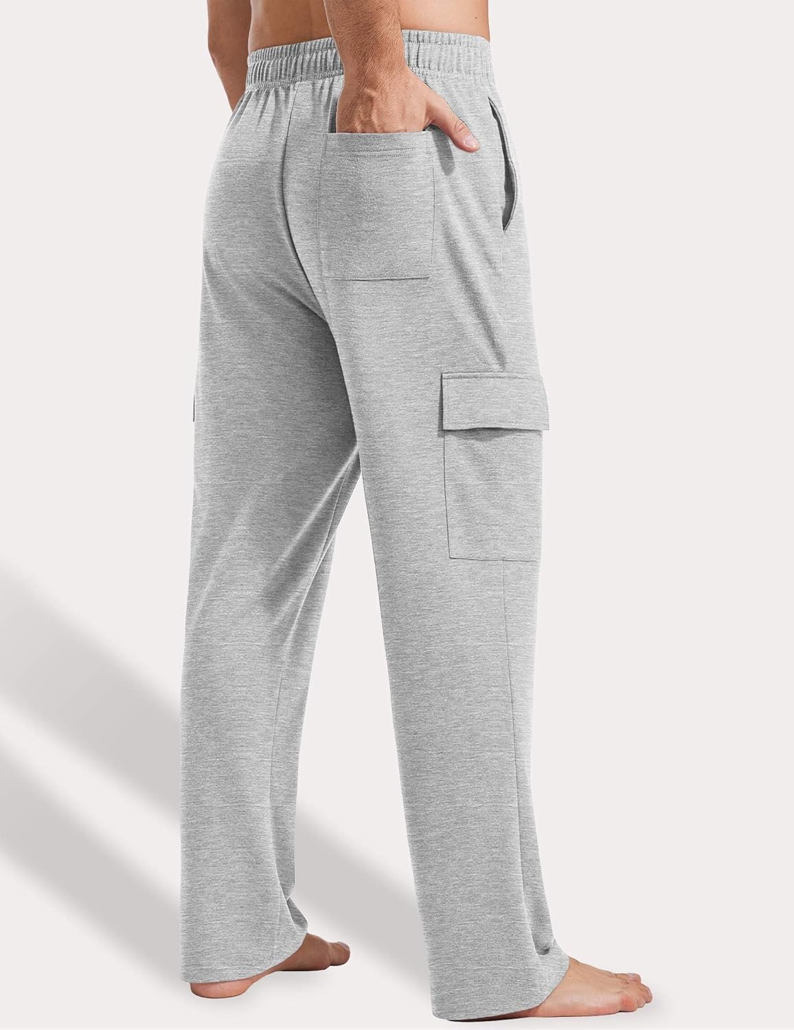 PINSPARK Men's Cargo Sweatpants with Pockets Open Bottom Baggy Cotton Jogger Sweatpants Uncuffed Lounge Pants Straight Leg - Image 2