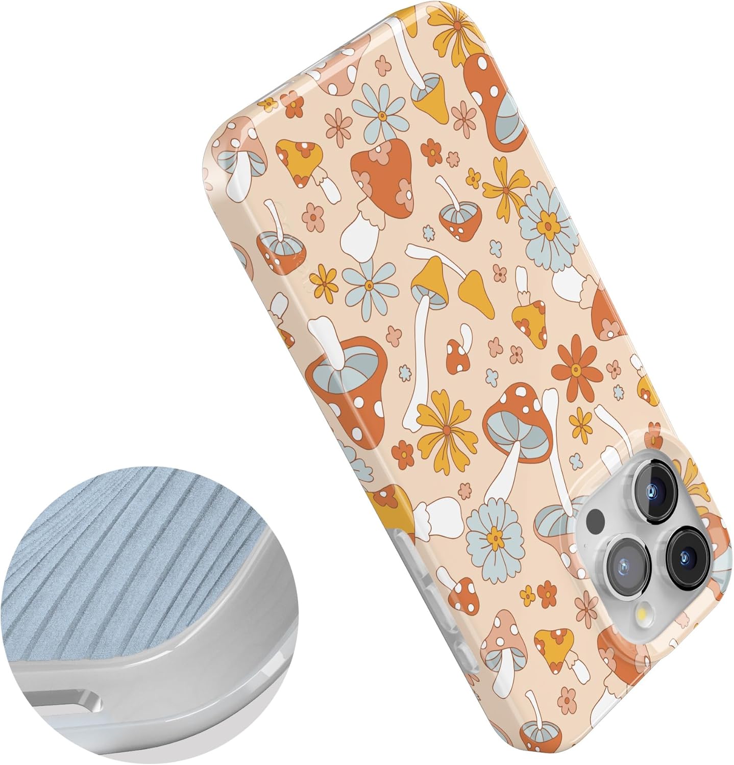 Casely iPhone 15 Pro Case | Mushroom Magic | Retro Floral | Compatible with MagSafe | Classic Ultra Slim Design