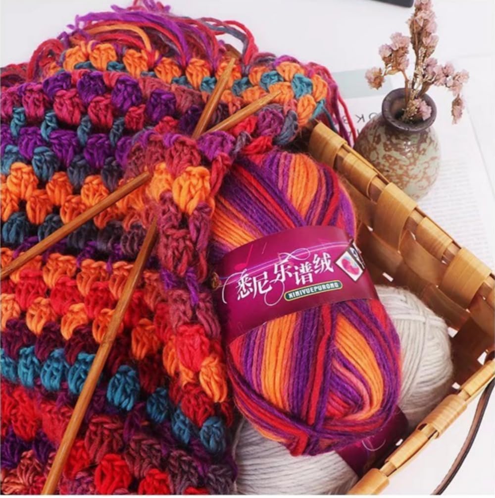5 Balls Total 500 Grams Multicolored Yarn, Premium Wool & Bamboo Blend Medium Thick Yarn - Ideal for DIY Knitting & Crocheting Hats, Scarves, Shawl (#8807)