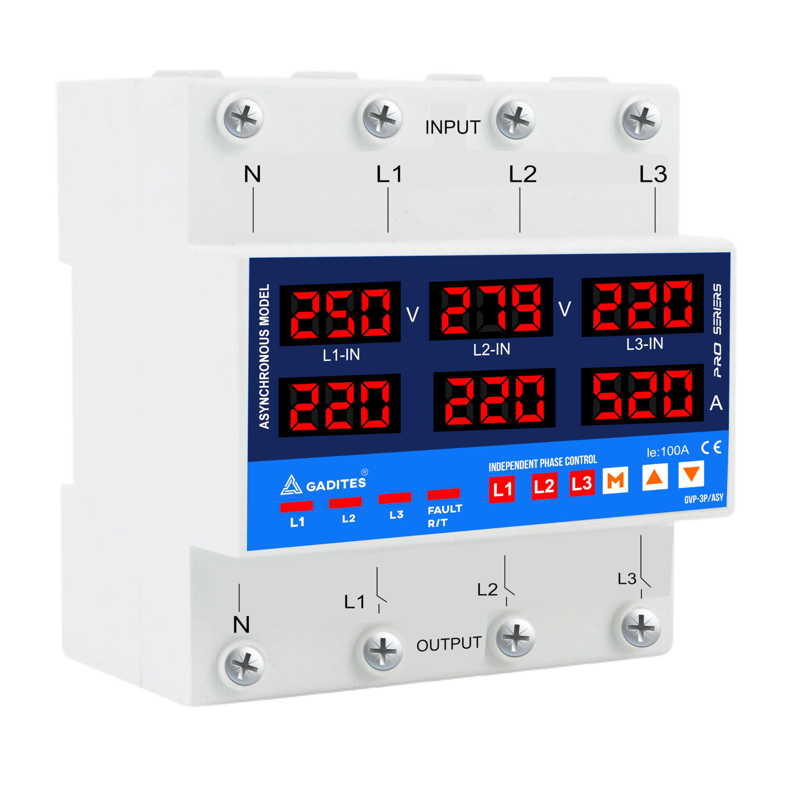2025 Latest Advanced 3-Phase Voltage Protector Device | Separate Phase Control | Overload, Over/Low Voltage Protection | Individual Adjustable Settings | for Home purpose | 100 Amps