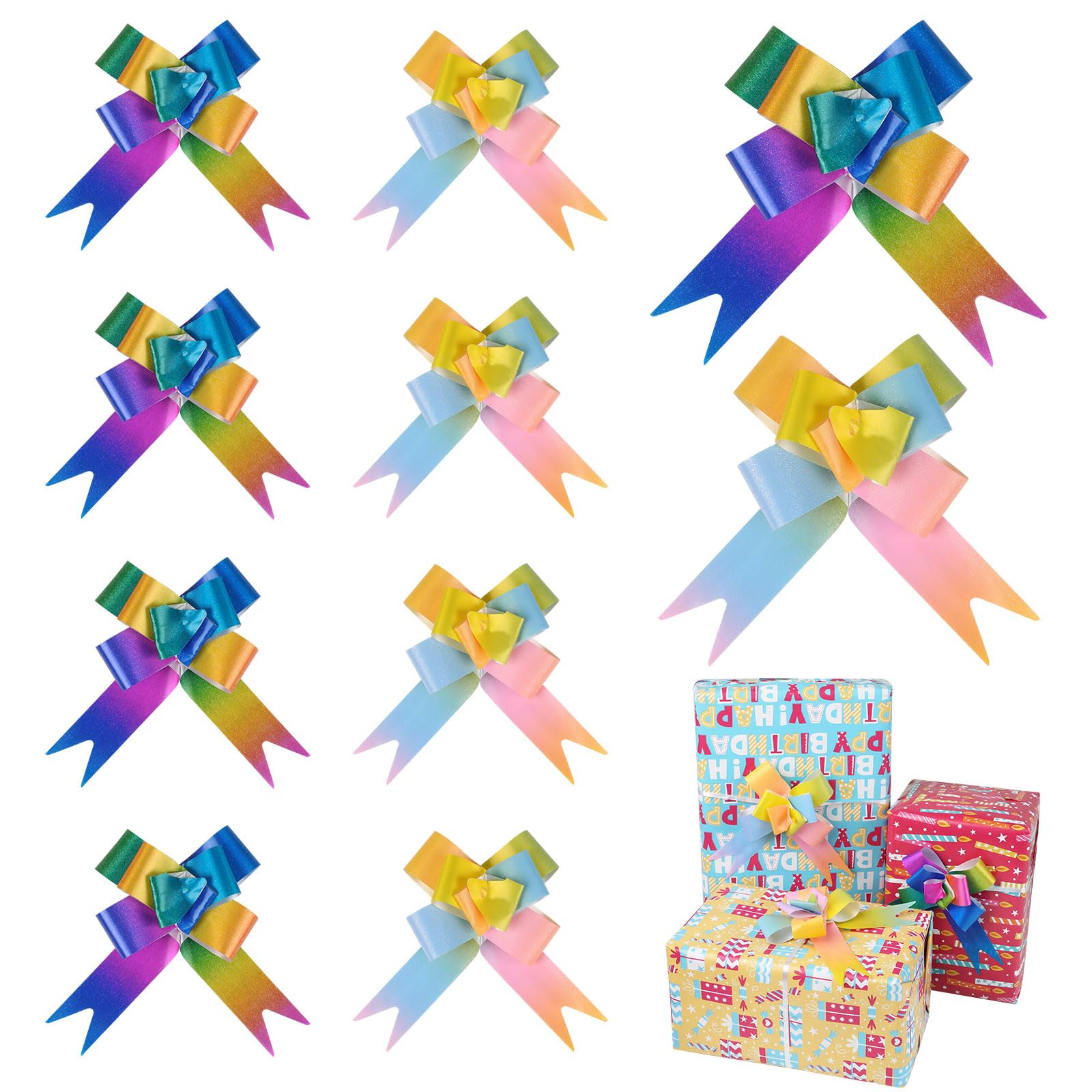 JOFONY 20PCS Pull Bows,6 Inch Large Rainbow Color Birthday Gift Present Wrapping Ribbon for Basket Box Decor Party Supplies Wine Bottles Summer