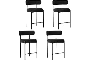24'' Boucle Counter Stools Set of 4, Black Bar Stools with Backs