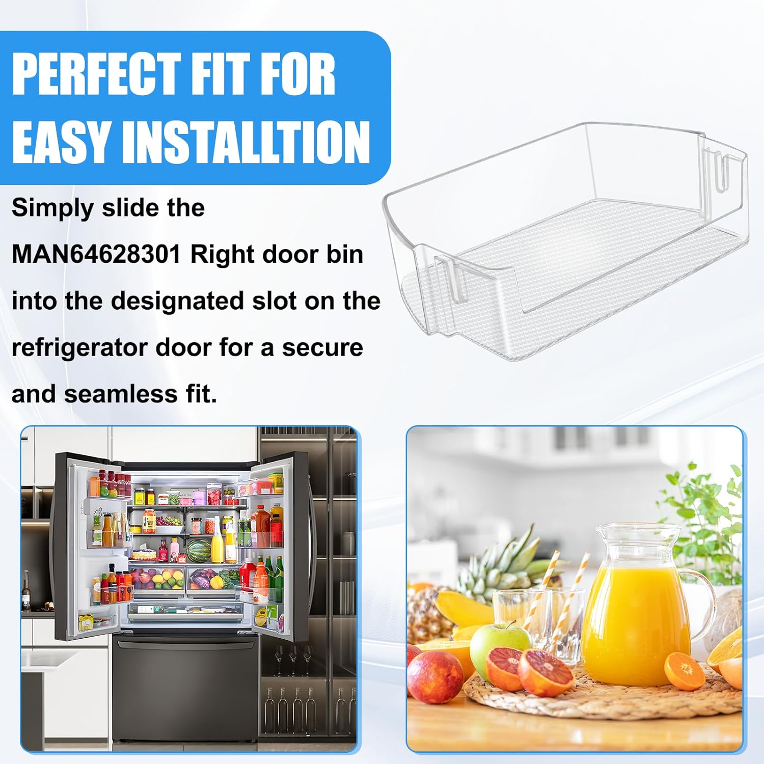 UPGRADED MAN64628301 Refrigerator Door Bin Compatible with LG Refrigerator Door Bin Shelf Basket for Kenmore LG Refrigerator LRFXC2406S LRFXC2416S LLMXS3006S LRFXC2416D Door Bin AP6892844 PS12730394