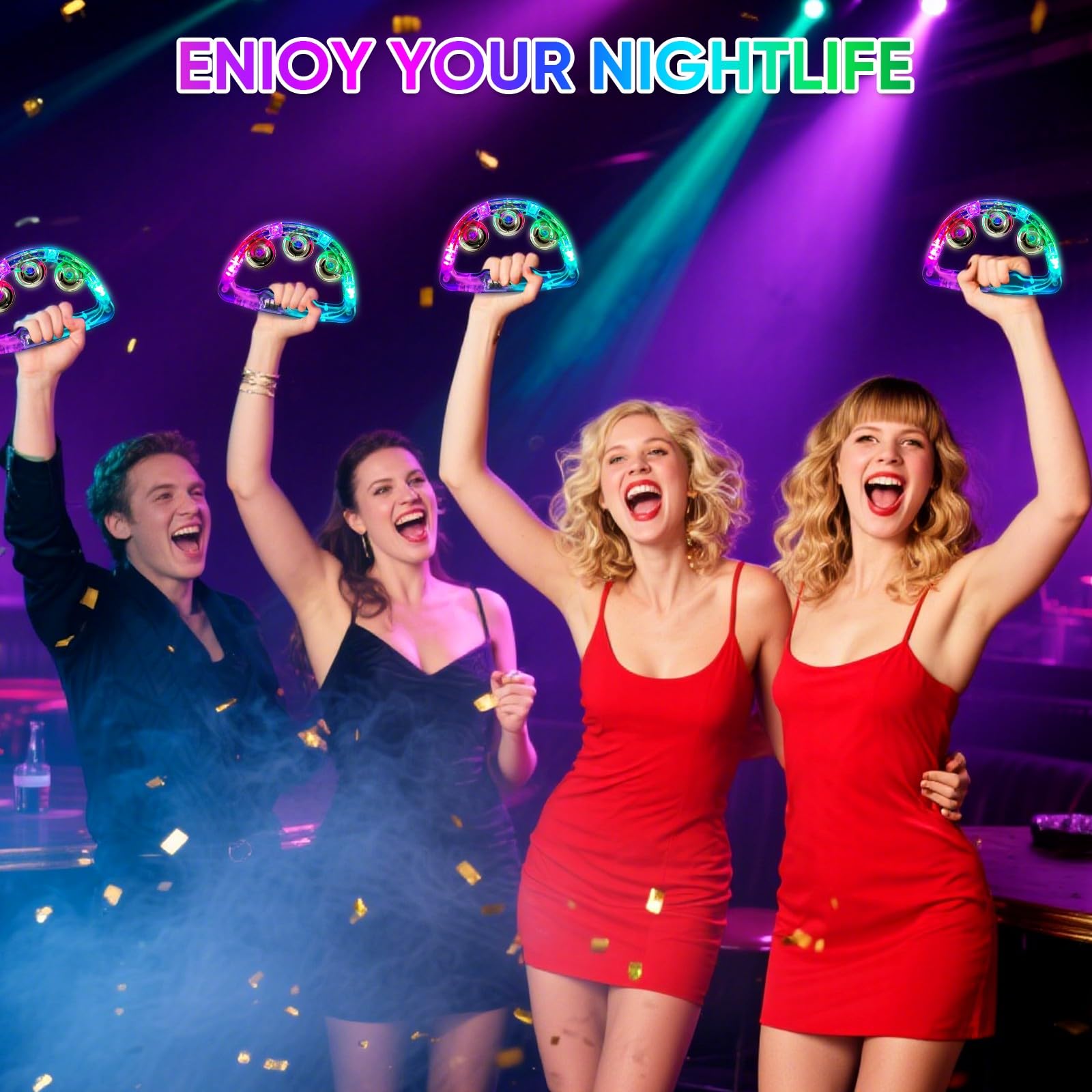 Musfunny Lot de 24 tambourins lumineux à LED | Tambourin Instrument de Musique 3 Modes Clignotants Tambourins Lumineux pour Concerts Anniversaire Mariage Noël Bar Party