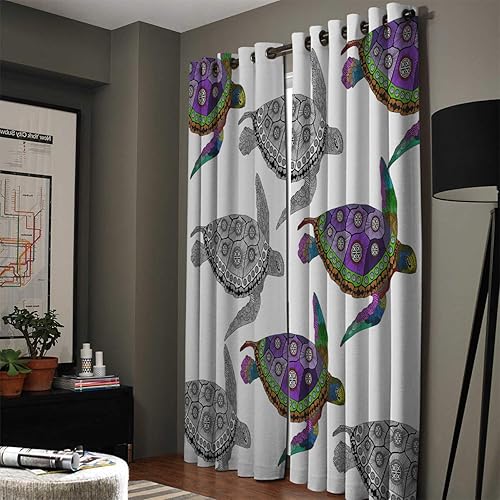 Miniatura 2 de FortuneHouse - Cortinas opacas térmicas con diseño de tortuga marina, con ojales de metal sólidos, elegantes cortinas para habitación, ventana, para
