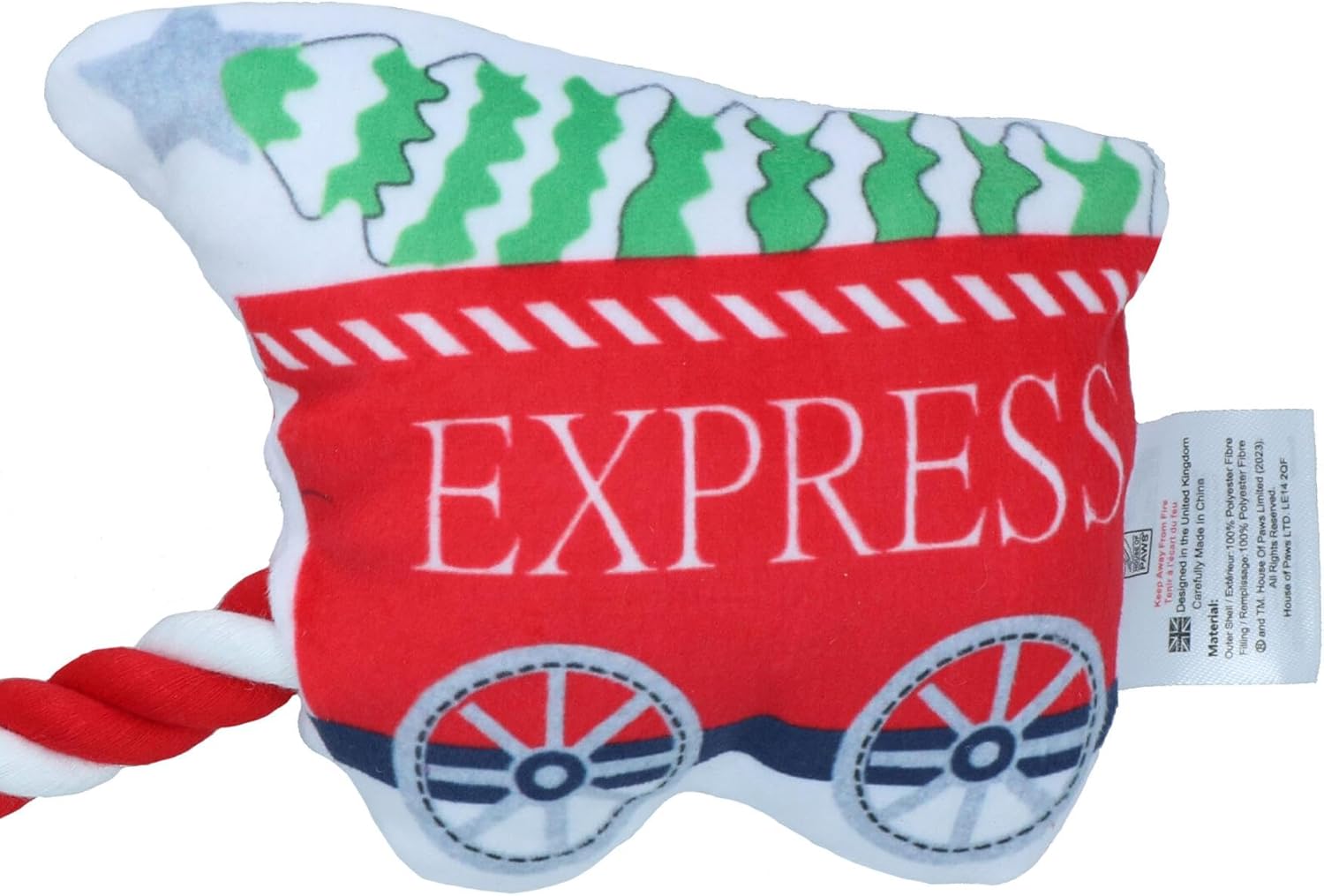 Dog Christmas Santa Paws Express Rope Plush Toy Squeaky Rope Play Xmas Gift