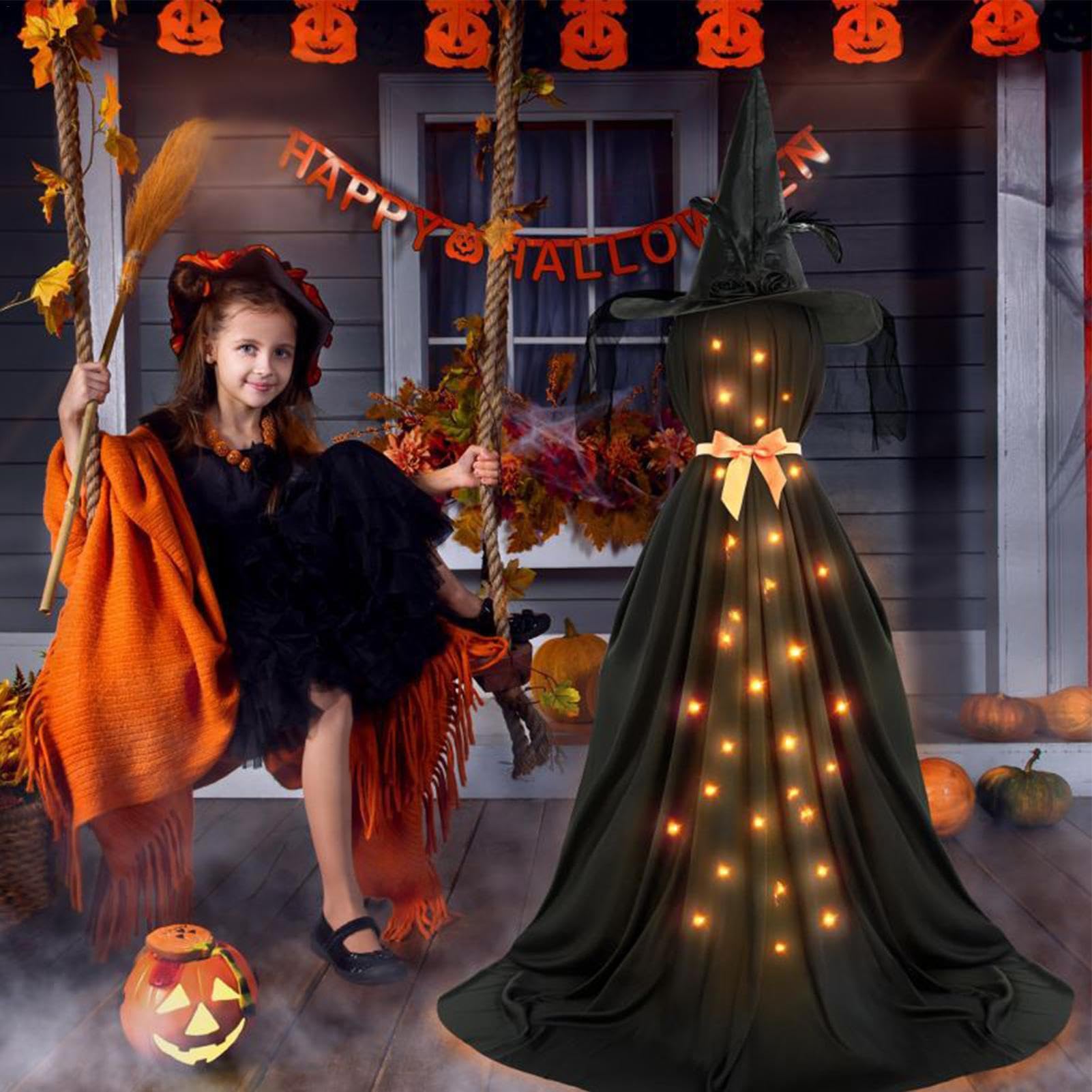 Halloween Trawnik Witch | Świąteczne oświetlenie czarownic | Dekoracyjna latarnia czarownicy | Dekoracje LED o tematyce Halloween | Światła sylwetki czarownicy | Upiorne dekoracje