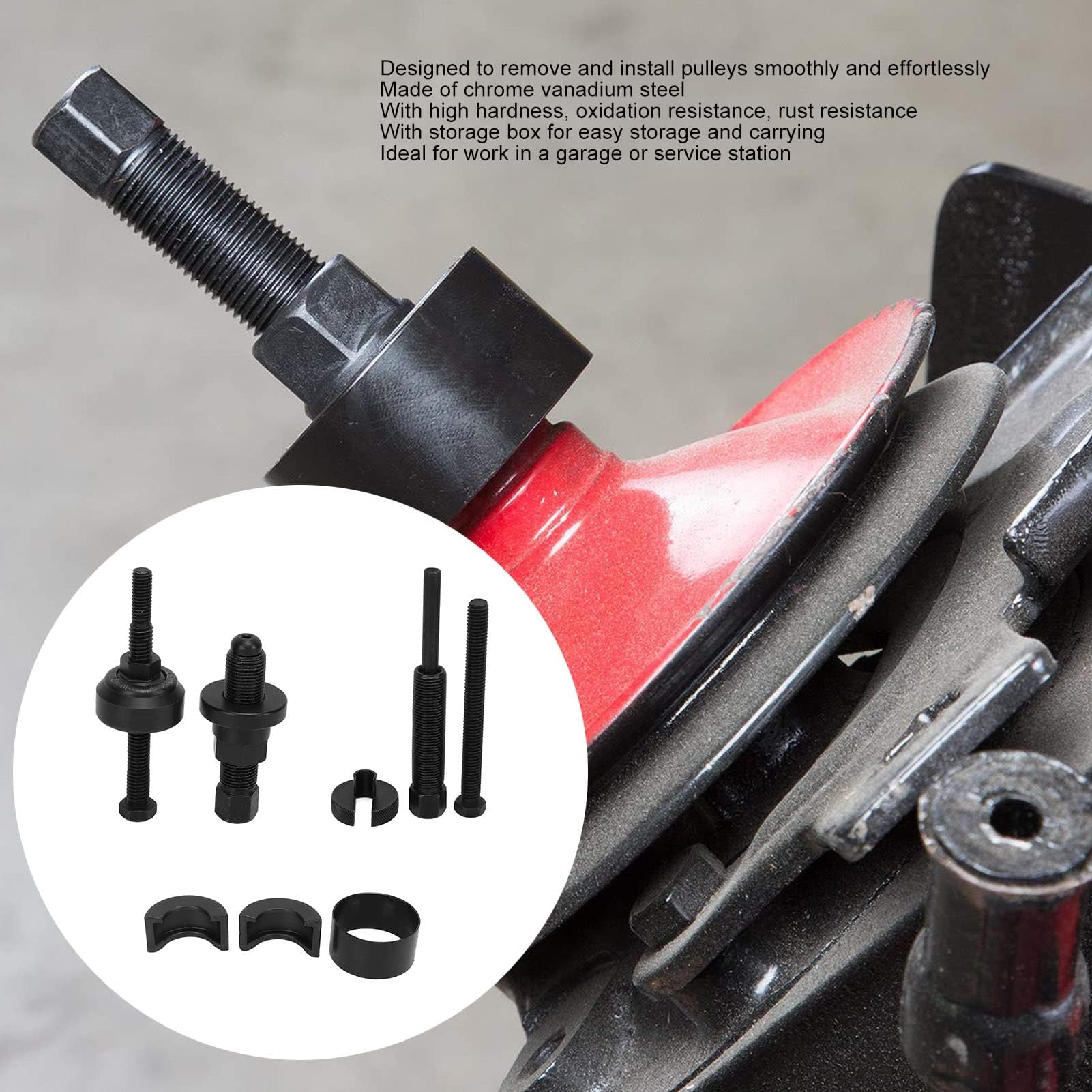 Kit Extractor de Polea de Bomba de Dirección Asistida, Herramienta de Instalación de Polea de Bomba, Kit de Herramientas de Extracción de Instalador, Repuesto de Acero Al Cromo