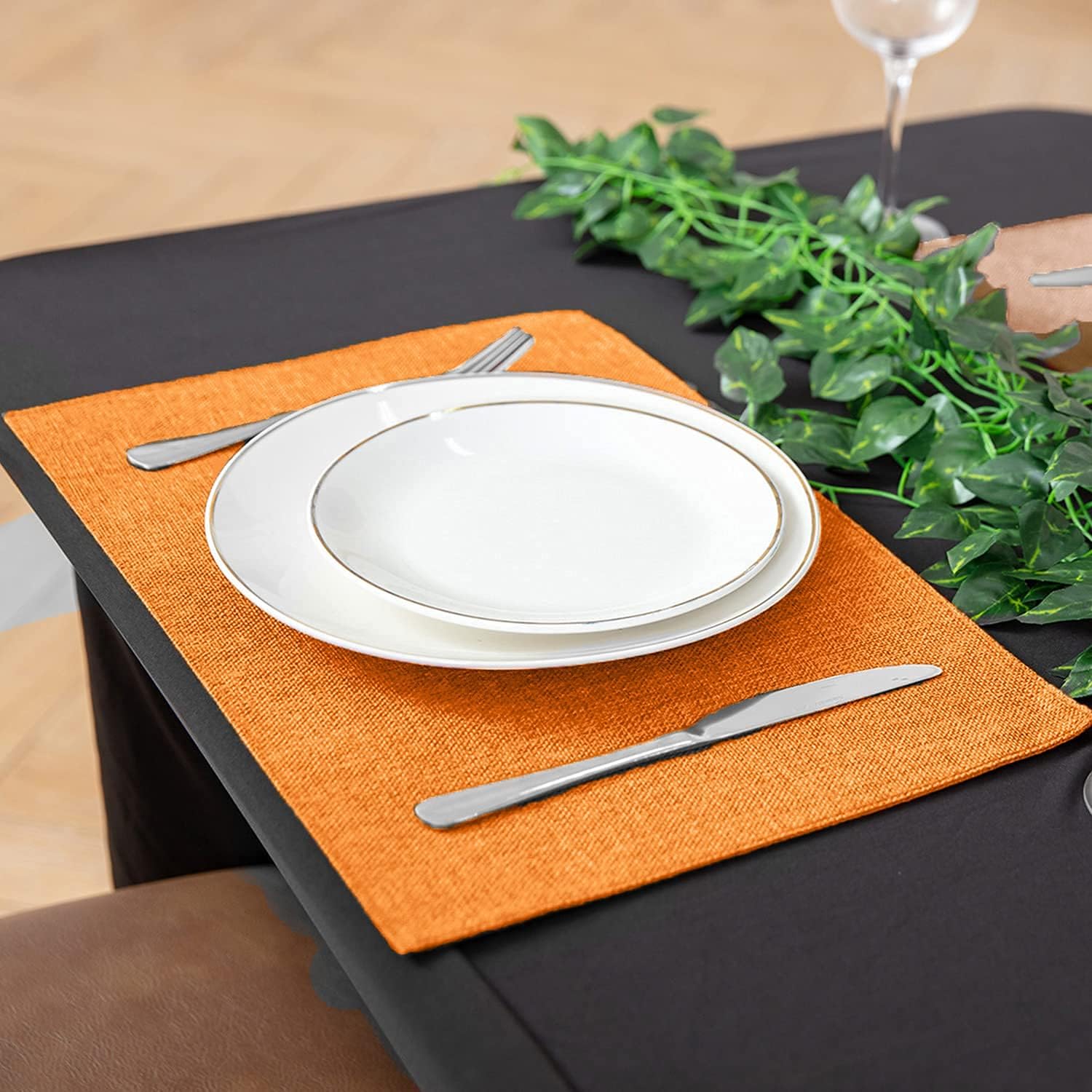 Rinpon Cloth Placemats Set of 8, Linen Type Fabric Placemats Machine Washable Placemats Heat Resistant Placemats Wrinkle Free Thick Polyester Kitchen Place Mats for Dining Table (Orange) : Home & Kitchen
