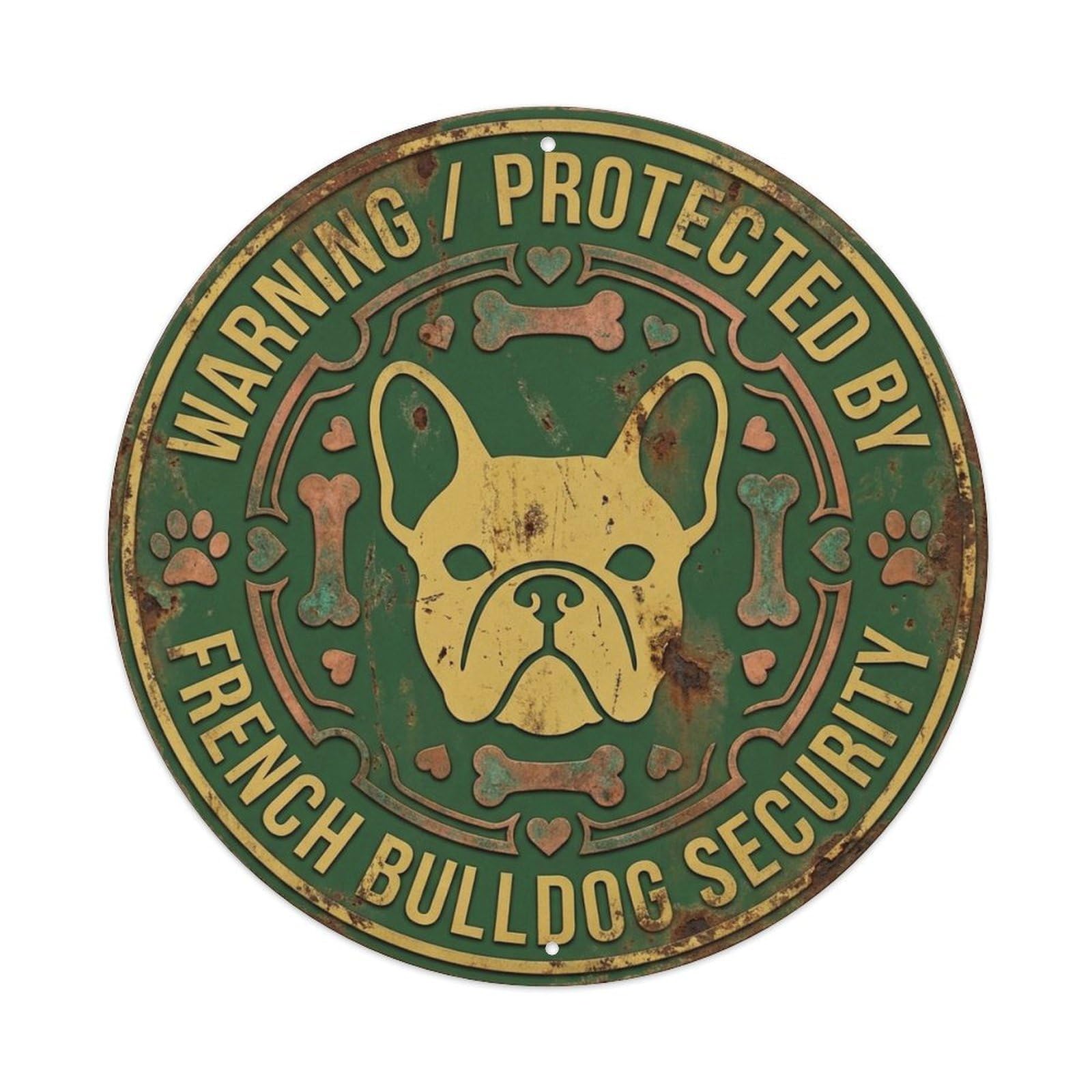 French Bulldog Security Warning Vintage Purple Metal Tin Sign