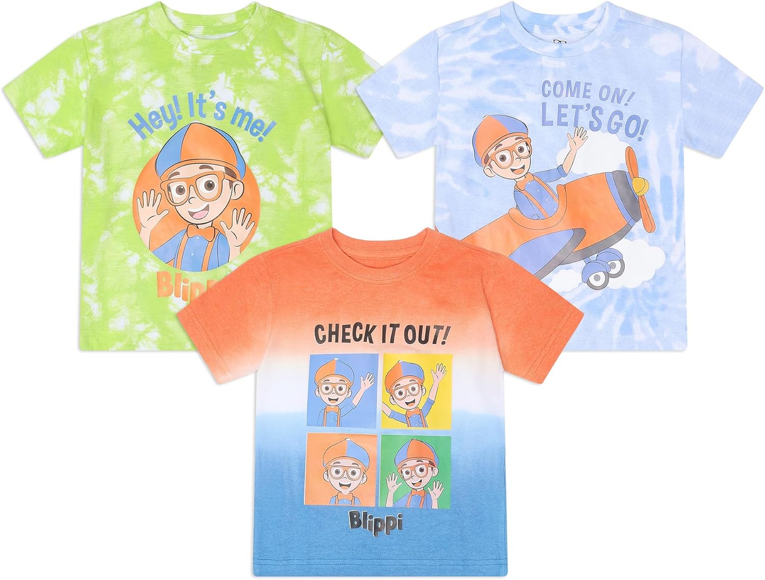 Blippi Moonbug Boys 3 Pack Short Sleeve T-Shirt for Toddler and Big Kids