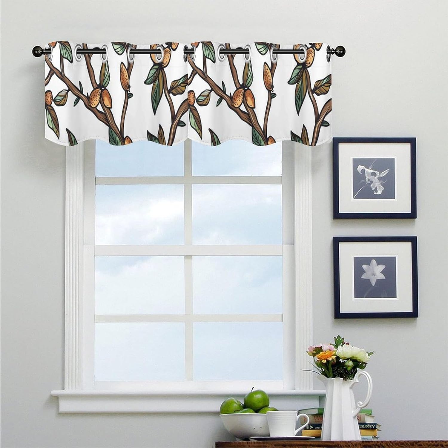 Leaves and Nuts Valance for Windows, 2 Pack Kitchen Curtains Modern Home Decor, Soft Blackout Window Curtains for Living Room & Bedroom, 18 X 52 Inch