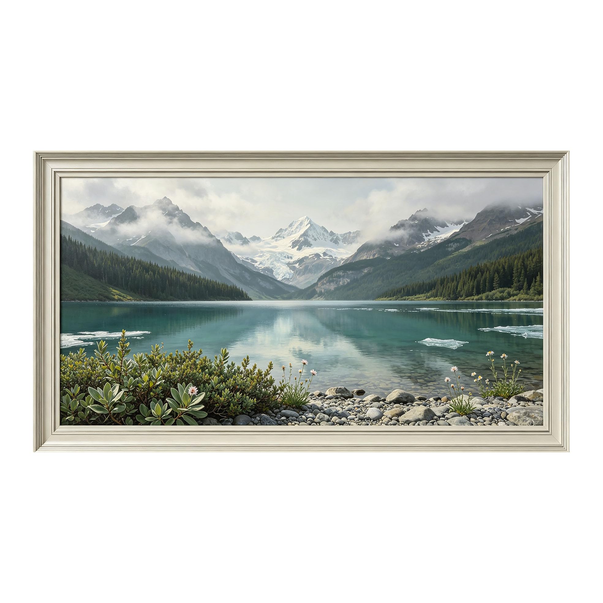 Yzpallescene 3D Framed Wall Art 50cm×100cm Panoramic Alpine Lake Mountain Forest Landscape Realistic View Large Size SelfAdhesive Removable Wall Decor Prints Artwork for Living Room Bedroom Office