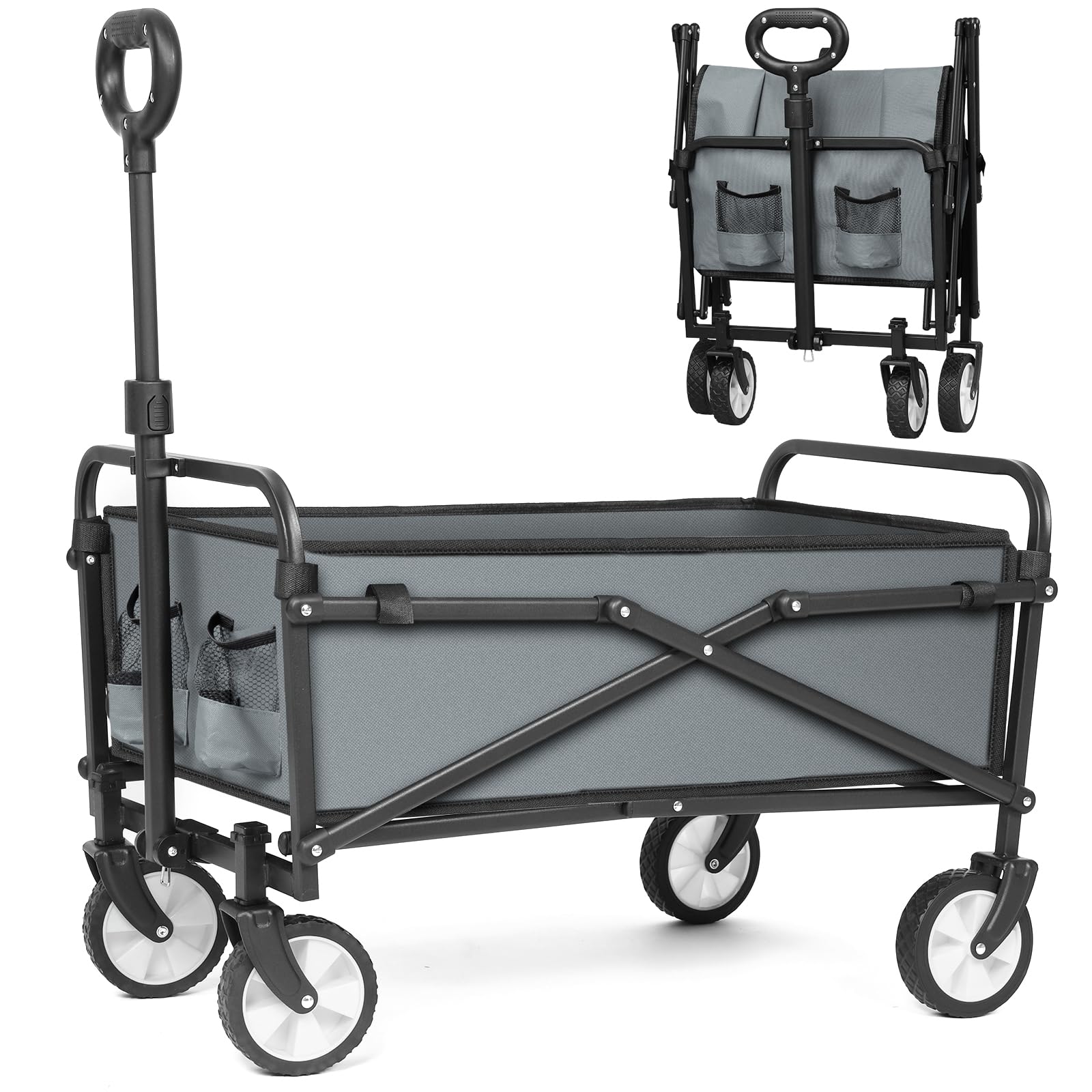 LUXCOLCollapsible Folding Wagon, Alloy Steel, Gray, Capacity: 200LB