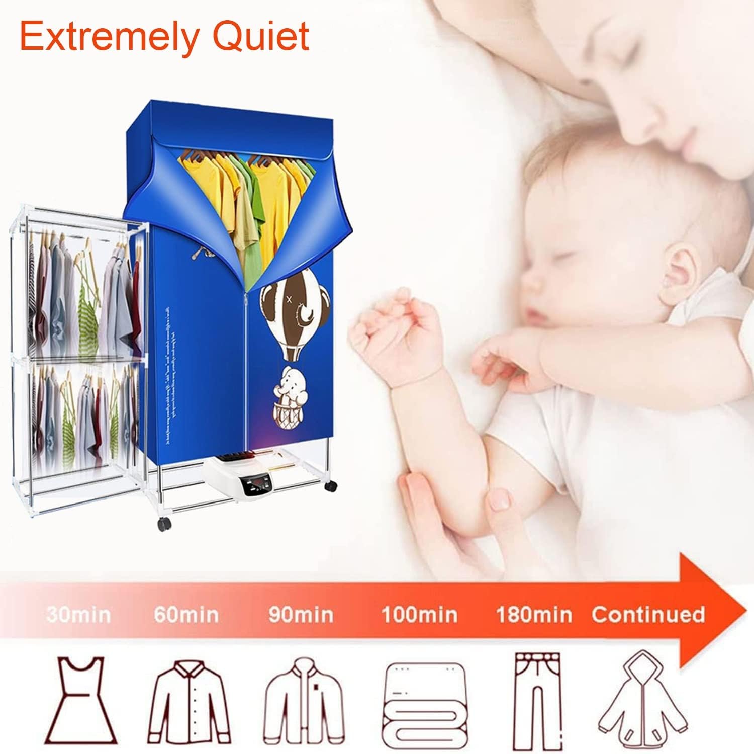 Heated Clothes Airer with Cover, 1500W Electric Clothes Dryer, Silent Foldable Warm Air Drying Wardrobe, for Home Living Room Apartment, Energy-efficient