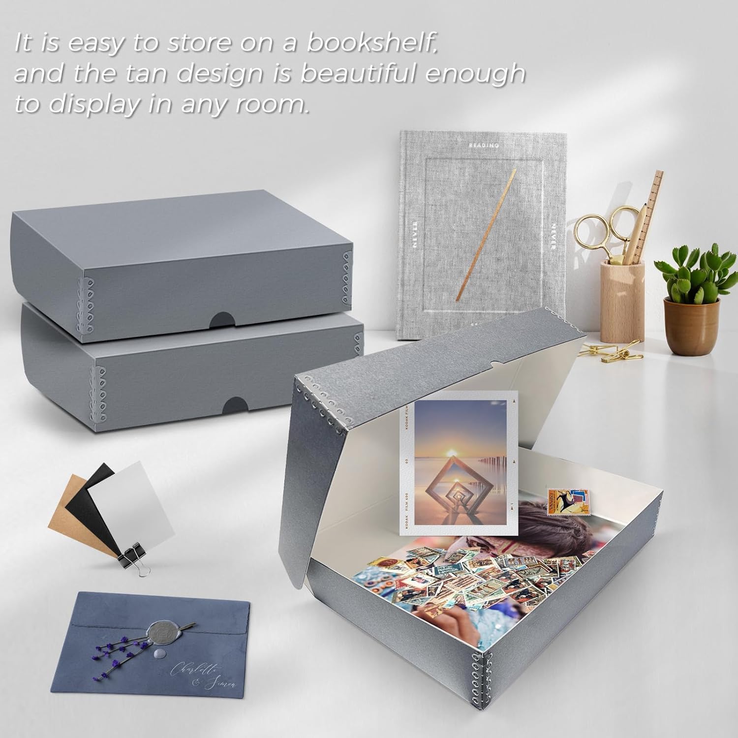 Lineco, 10x15 Clamshell Archival Folio Storage Box, 3" Deep, Acid-Free with Metal Edge Preservation Box. Preserves Picture Magazines Longevity, Organize Photos or Documents, Artwork, DIY, Pack of 2