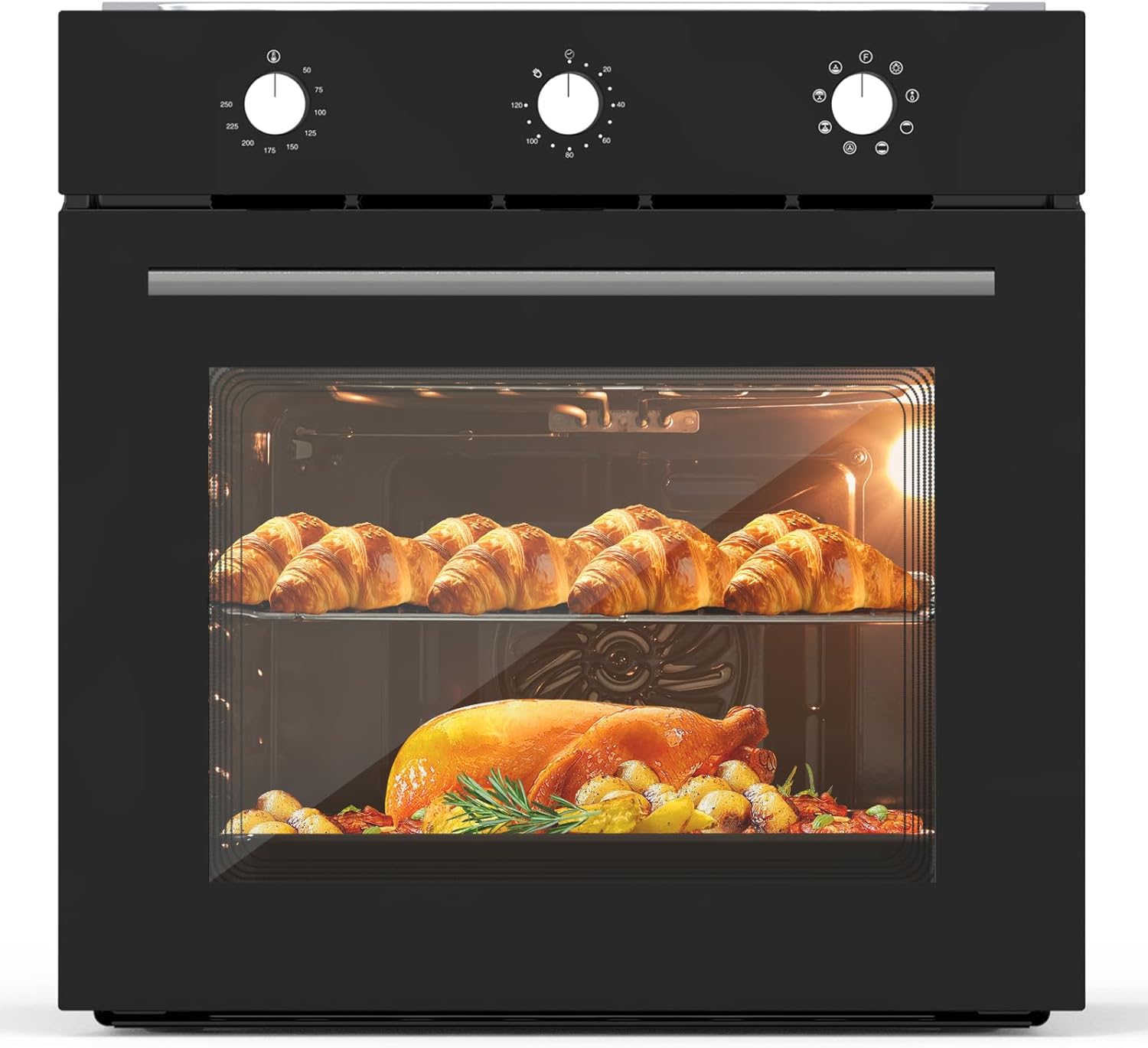 24 Inch Electric Single Wall Oven with 8 Cooking Modes, 2.5 Cu.ft. Built-in Electric Ovens, Mechanical Knob Control, 3000W Stainless Steel Convection Oven, Black