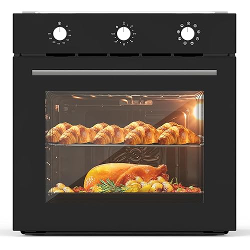 24 Inch Electric Single Wall Oven with 8 Cooking Modes, 2.5 Cu.ft. Built-in Electric Ovens, Mechanical Knob Control, 3000W Stainless Steel Convection Oven, Black
