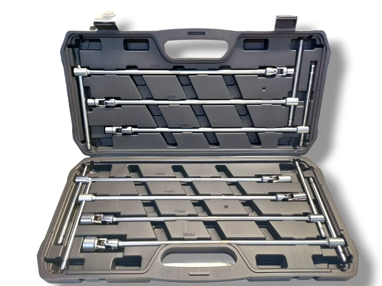 Terryshop74® Serie Chiavi a T Doppio Snodo Lunghe – Misure 8, 10, 12, 13, 14, 17, 19 mm – Chiavi Snodate Professionali in Acciaio con Valigetta in Plastica