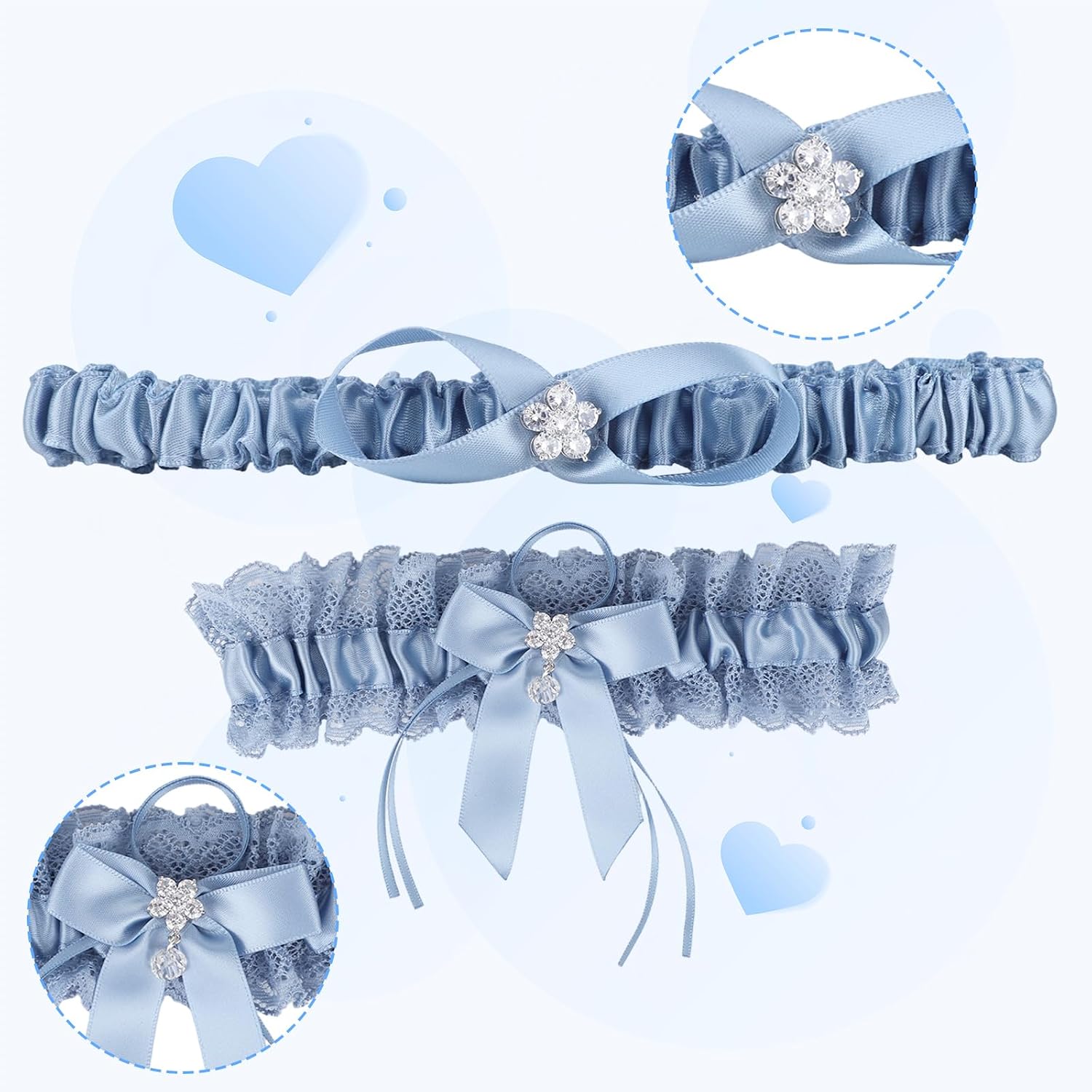 2pcs Lace Garter for Bride, Blue Stretchy Lace Bridal Garter Stylish Wedding Accessories for Women Wedding Supplies