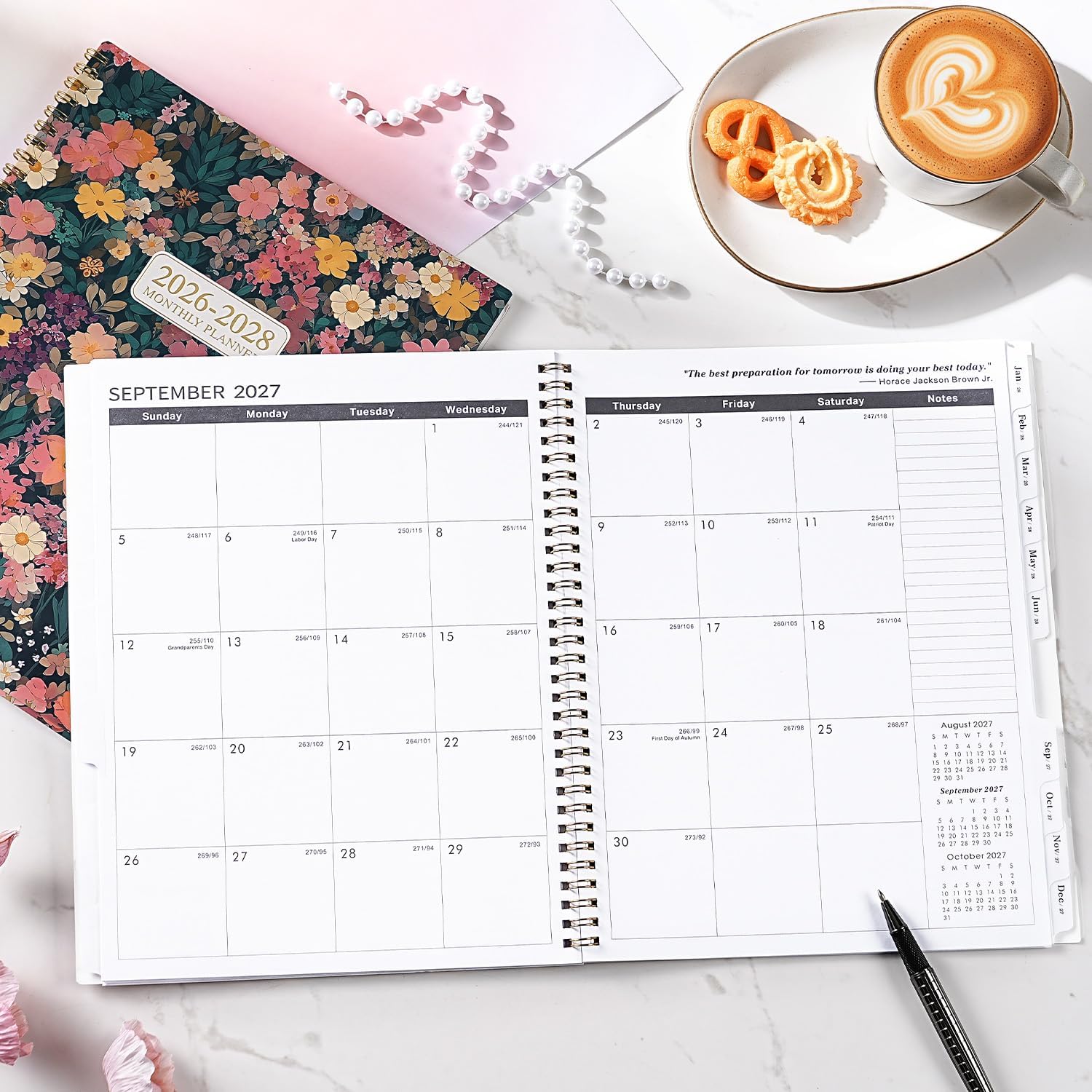 Monthly Planner 2026-2028 - 2 Year Monthly Planner/Calendar 2026-2028, July 2026 - June 2028, 9" x 11", 24 Monthly Planner with Tabs, Inspirational Quotes, Use for Office School Home, Floral image 2