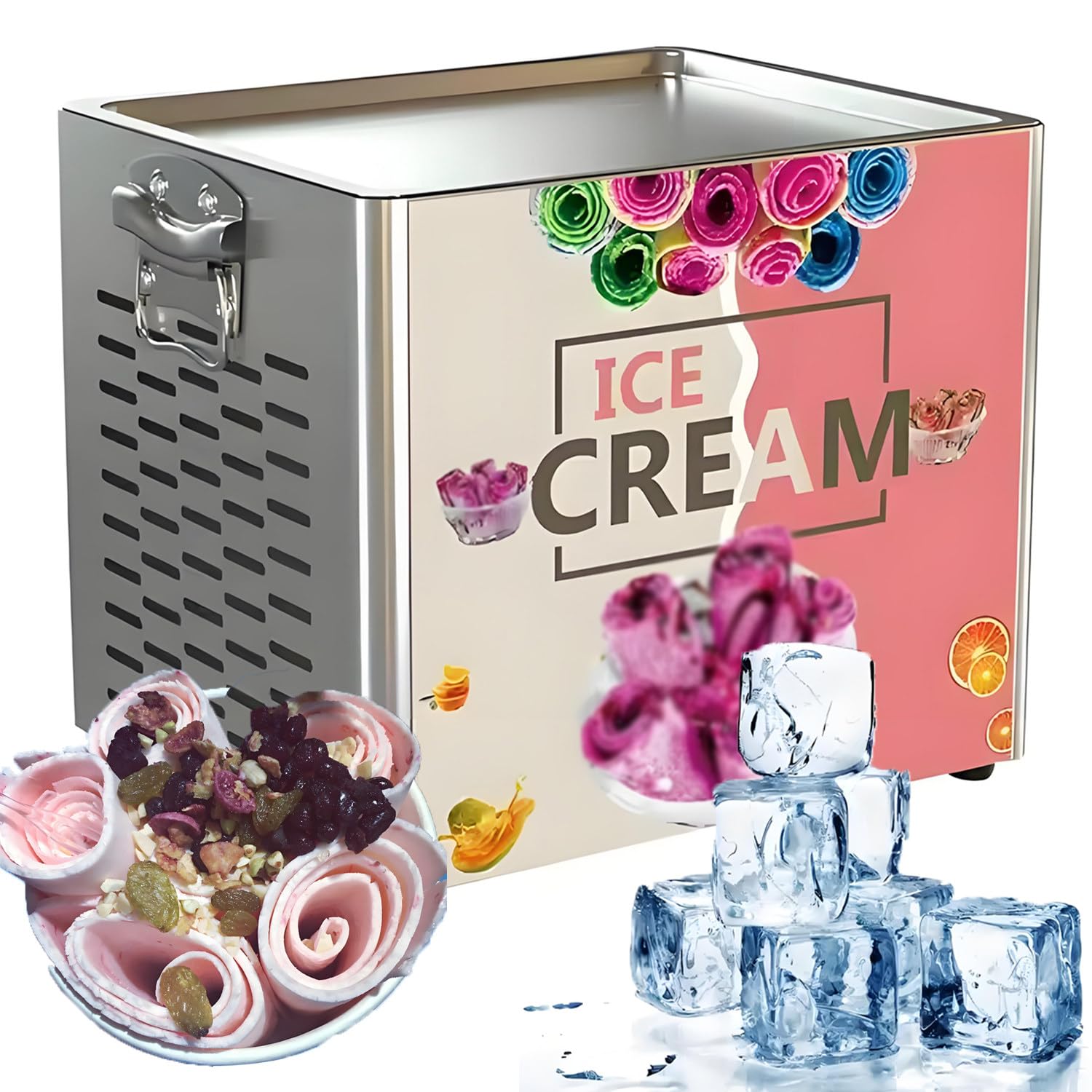 QuinteZhenTially Stainless Steel Commercial Rolled Yogurt Ice Cream Maker,Electric Ice Cream Roll Maker,30x24 Cm Ice Pan,Even Freezing,for Snack Shops,Dessert Shops,Bars,Food Trucks