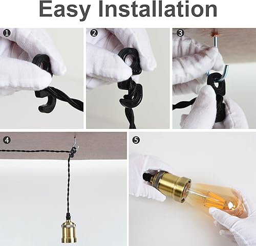 Miniatura 4 de Kit de luces colgantes de cable de luz colgante con interruptor de atenuación, luces colgantes de granja de 19.69 pies de longitud del cable de