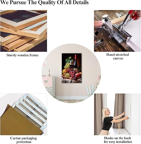 Miniatura 120 de Hzddty Lienzo decorativo para pared, diseño rústico de cocina, vino tinto y pan, cuadros de comida para decoración de pared, impresiones de pintura