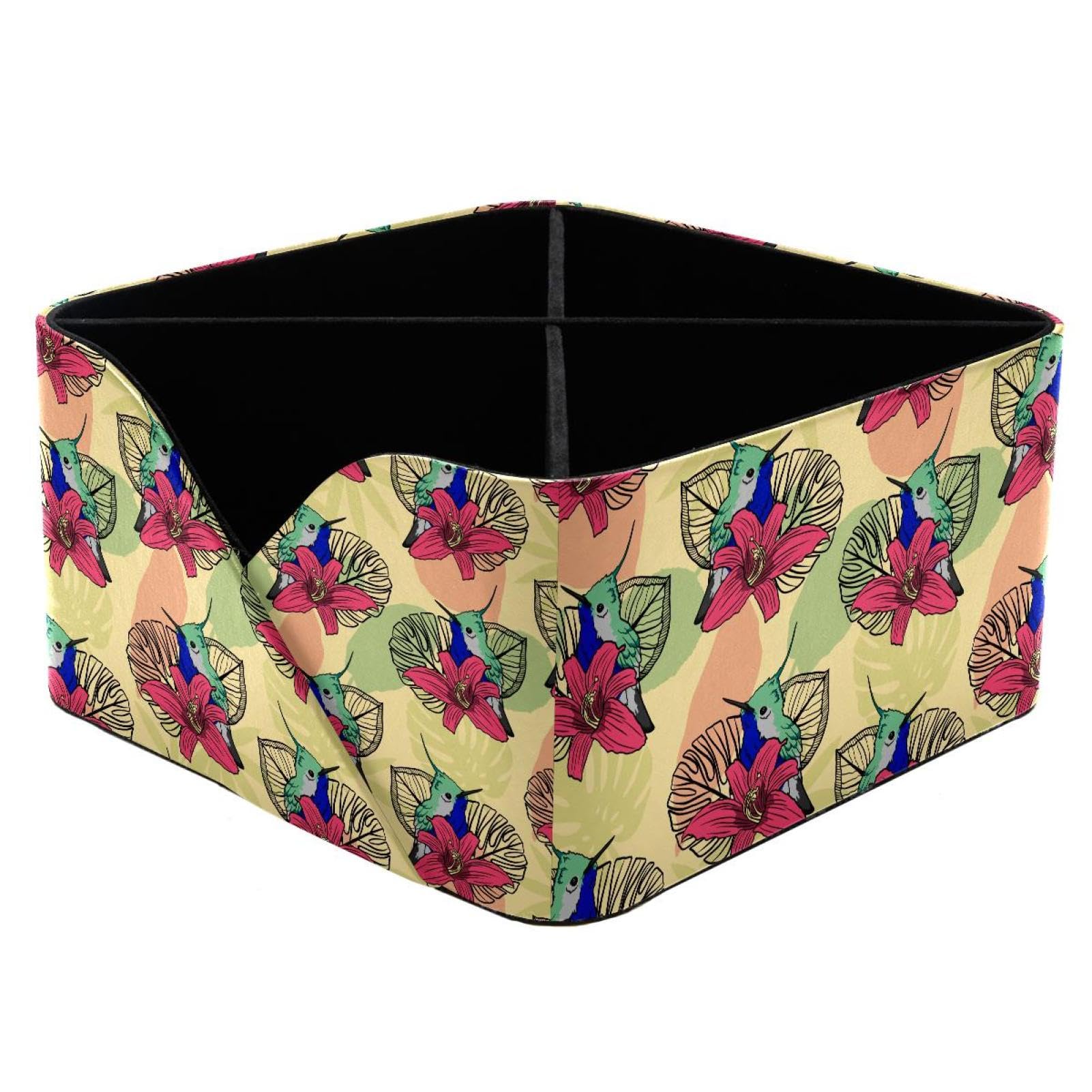 KengjuTesu Hummingbirds Flowers Desktop Organizer Pen Holder, Rectangular Pencil Cup for Office, Study and Makeup Stations