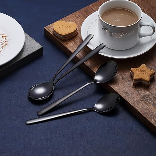Miniatura 5 de Berglander Juego de 12 cucharaditas negras de 6.3 pulgadas, acero inoxidable chapado en titanio negro brillante, cucharas de té, cucharas de té