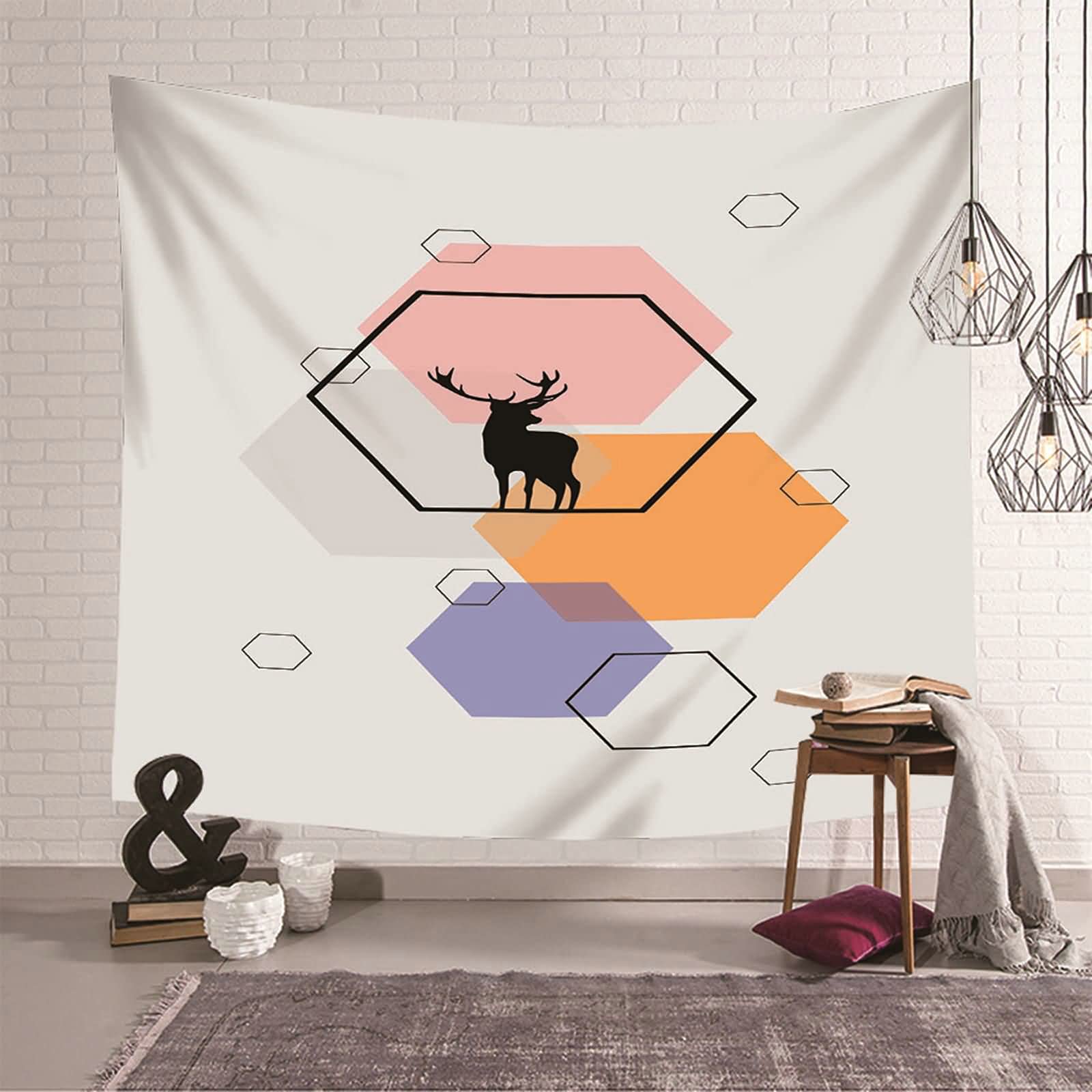 Tapiz de pared KnSam de poliéster resistente con ciervo geométrico moderno