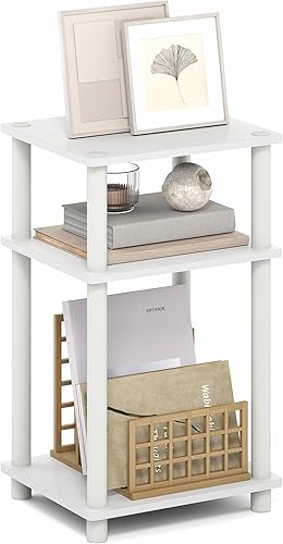 Furinno Turn-N-Tube - Mesa auxiliar de 3 niveles con estante abierto, mesa de noche de montaje sin herramientas, mesa de noche, para sala de estar,