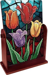 pigpigboss Tulip Diamond Painting Makeup Mirror Kit, 5D DIY Crystal Drill Flower Diamond Dots Art Rotate Mirror for Adult Beginner Home Office Desktop Decor