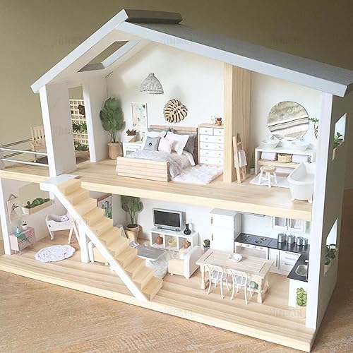 Miniatura 7 de AUEAR, Escaleras en miniatura Escalera de madera 1:12 Stringer Steps Model DIY Escalera Accesorios Decoración para Muebles Micro Paisaje