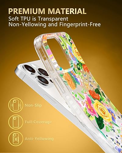 Miniatura 6 de SCORPIFY Funda para iPhone 14 Pro Max con diseño floral de rosas perforadas en el corazón rojo, bonita funda transparente para teléfono para mujeres