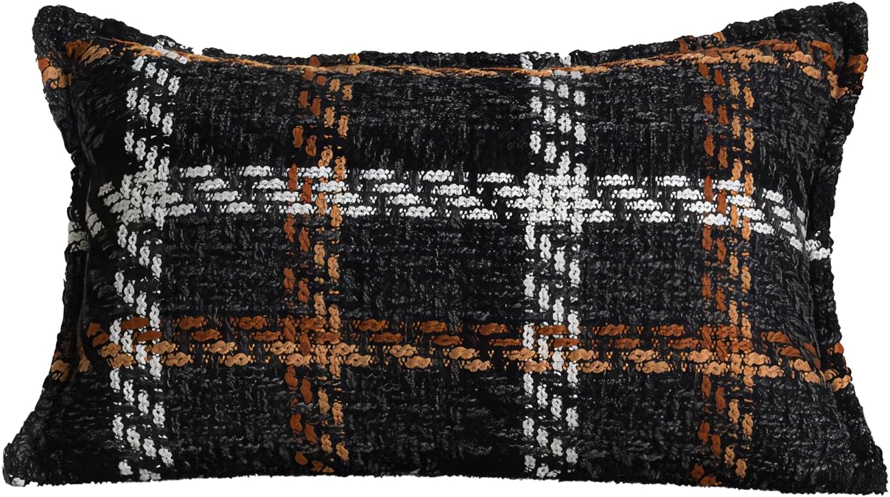 Indoor 12x20 in Brown White Tweed Soft Stripes Plaid Farmhouse Decorative Throw Pillow Cover Luxury Accent Neutral Textured Art Cushion Pillow Case for Living Room Couch Bed Sofa