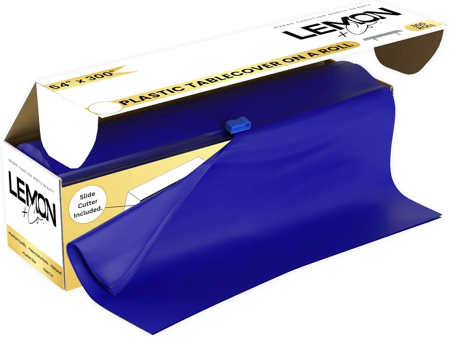 LEMON + Co. Red Gingham Premium Plastic Tablecloth Roll - 54" x300' for Parties with Cutter Box - Cut to Size Rectangle & Round Disposable Tablecloth Plastic Table Cover