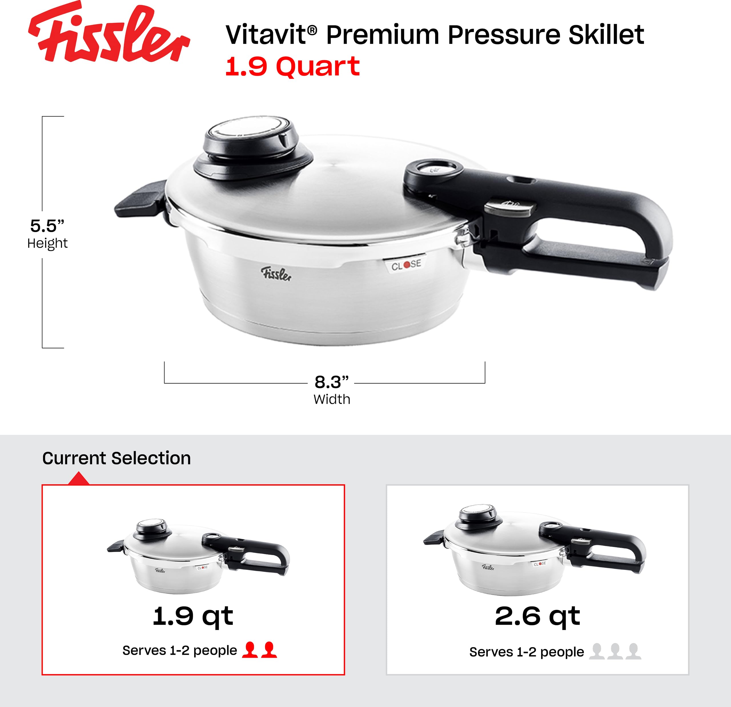 Fissler Vitavit Premium® Schnellbratpfanne (Ø 18 cm, 1,8 L) – Edelstahl-Schnellkochtopf mit 4 Garstufen, Made in Germany, Induktion