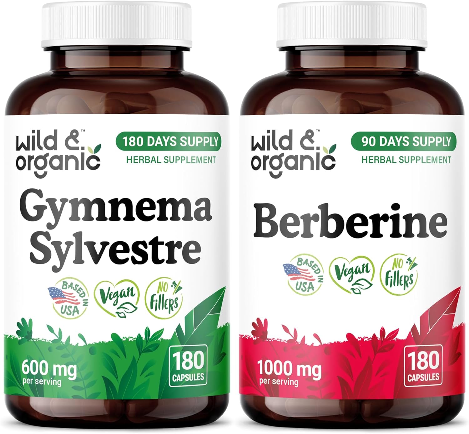 Wild & Organic Gymnema Sylvestre 180 Capsules & Berberine 180 Capsules