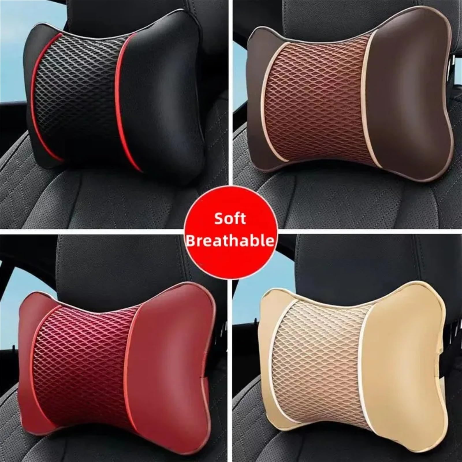 Car Pillow Reposacabezas universal para asiento coche, cojín protector cabeza Para memoria para el cuello, cuero sintético doble cara Lumbar Supports Cushion(2pcs Beige)