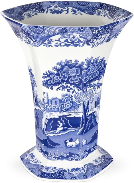 Blue Italian Hexagona Vase, Blue/White