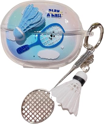 Blue Badminton Pattern Accessories Headphone Earphone Protective Cover Case for Lenovo Thinkplus LP5 Pro with Pendant