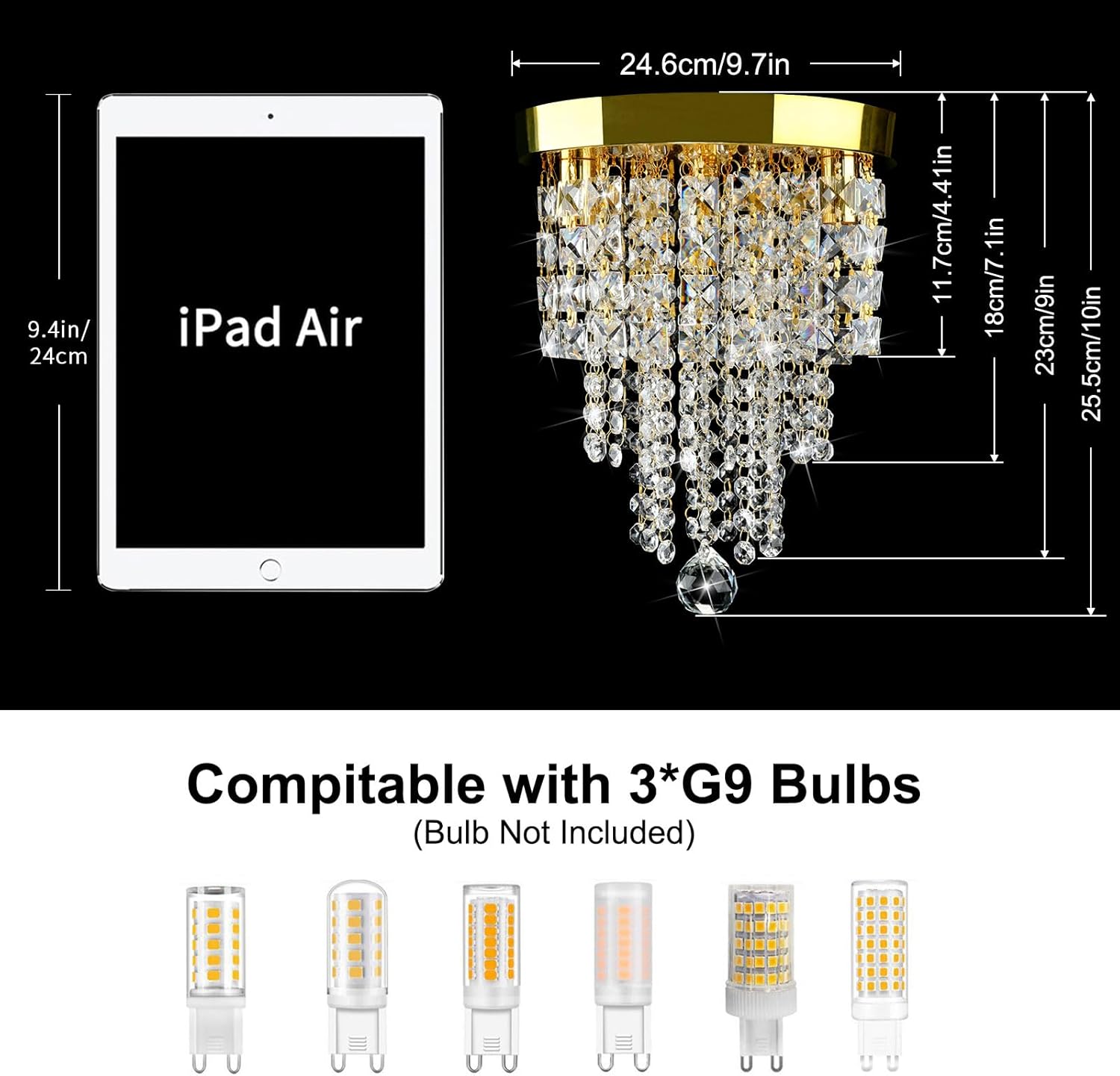 TISLYCO Mini Gold Crystal Chandelier, 3 Light Modern Flush Mount Ceiling Light Fixture, Raindrop Ceiling lamp Beaded Crystal Pendant Lighting for Hallway, Bedroom, Living Room, Dining Room