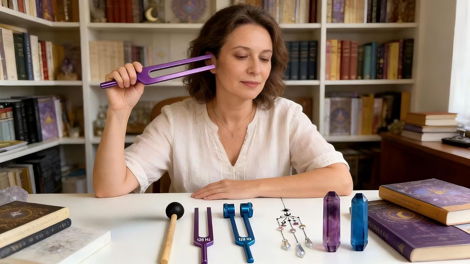 Tuning Forks for Healing Set (128Hz,256Hz), Tuning Fork Set with Crystal Striker, Sound Healing Tools for Meditation, Sleep Aid & Space Cleansing, Spiritual Gifts for Women & Wellness Enthusiasts