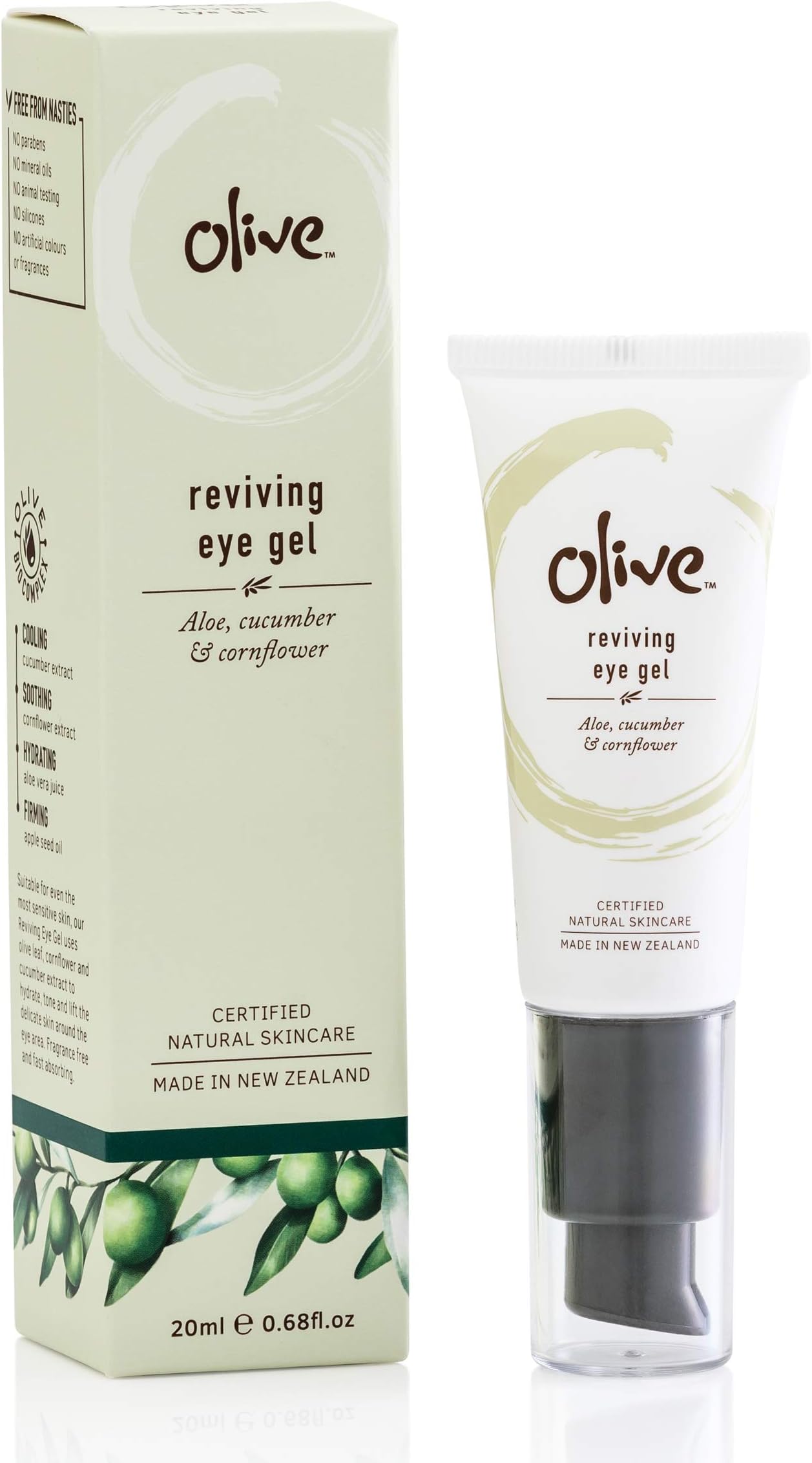Olive Certified Natural Skin Care, Reviving Eye Gel, 0.68oz Bottle