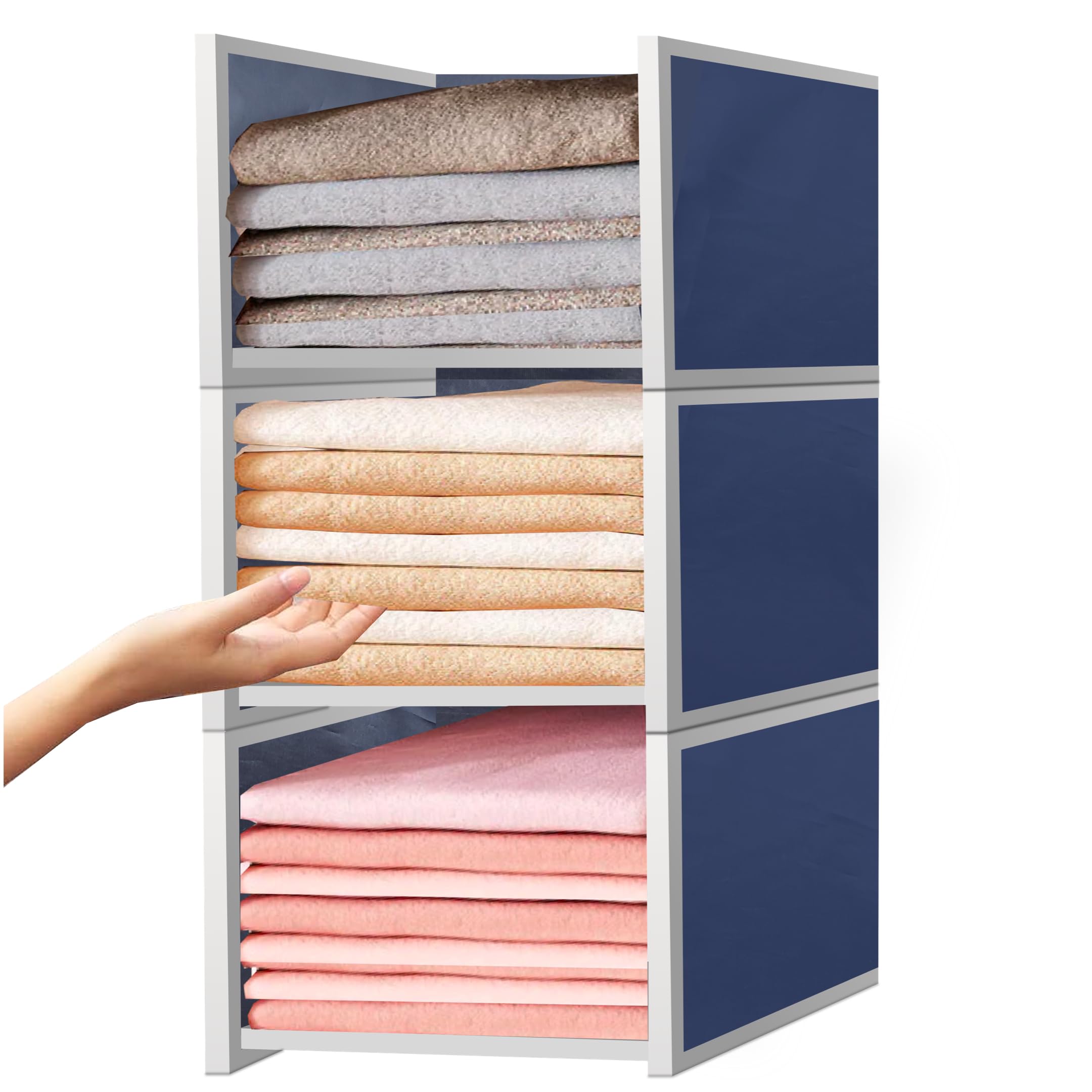 CRAFTEDLOG Stackable Wardrobe Organiser - Cupboard Organiser for Shirt Clothes Organizer - Fiberboard Stackable Closet Organizer (Blue, Large - 3 Pack) (B0DDJ6X8RF) Amazon Price History, Amazon Price Tracker