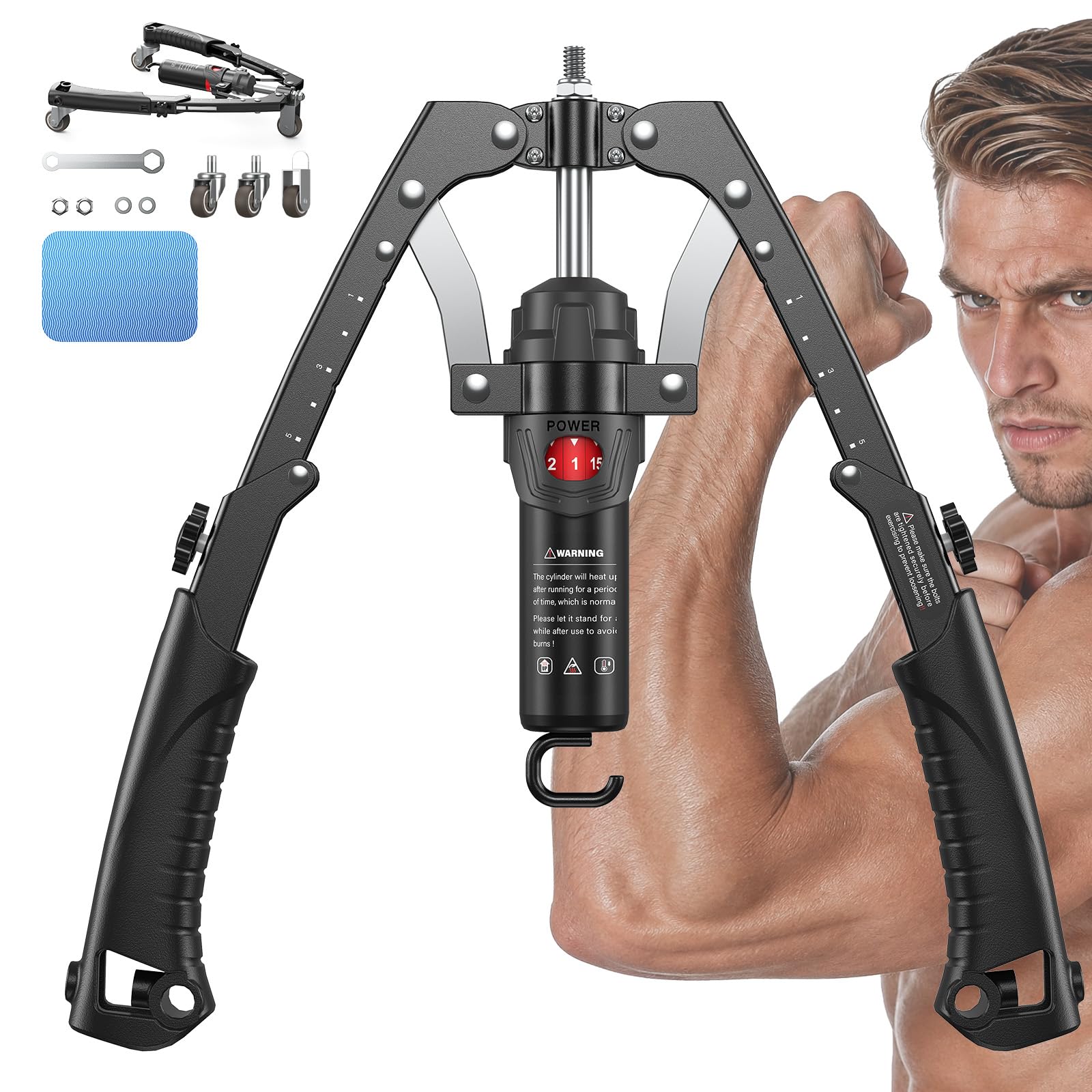 FLYBIRD Trener ramion, skręt klatki piersiowej i ramion, hydrauliczny przyrząd treningowy CoreFlex do treningu klatki piersiowej, wytrzymałość 10 kg do 200 kg, trener klatki piersiowej 2-w-1 z kołem